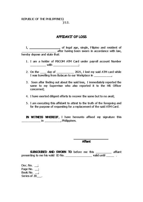 affidavit of loss atm card landbank sample|Affidavit of Loss Sample Philippines (Free Download) .